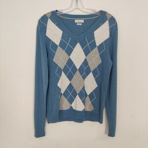 Van Heusen Men's Sweater Size S Cotton Argyle Blue Old Money Golf Tennis Preppy